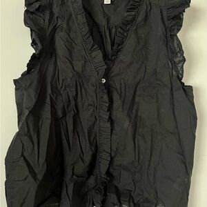 J. Crew Black Sleeveless Ruffled Bib Collar Blouse